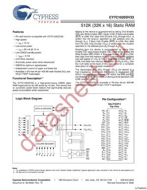 CY7C1020DV33-12ZSXE datasheet  