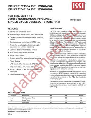 IS61LPS102436A-166TQI datasheet  