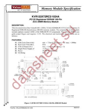KVR133X72RC3 datasheet  