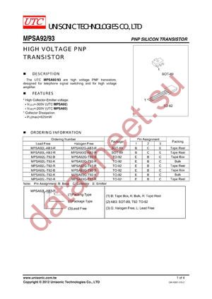 MPSA92G-AB3-R datasheet  