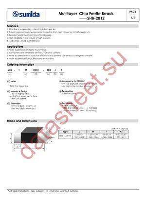 SHB-1M2012-102 datasheet  