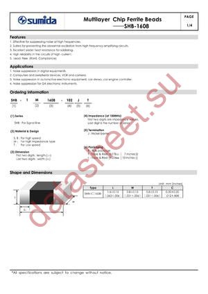 SHB-1S1608-100 datasheet  