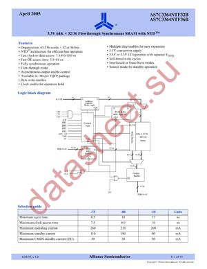 AS7C3364NTF32B-75TQC datasheet  